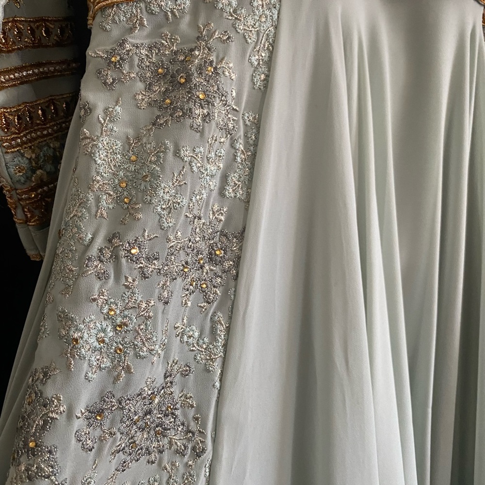 Light Blue and Gold Embroidered Anarkali Gown - Picture 7 of 11